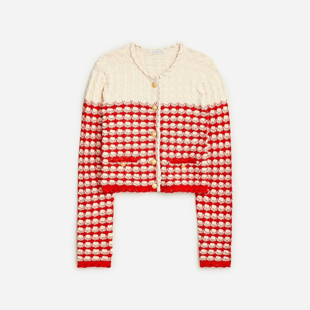 NWT J.Crew Textured Crochet Lady Jacket in Moroccan Sand Red Cardigan Sweater L